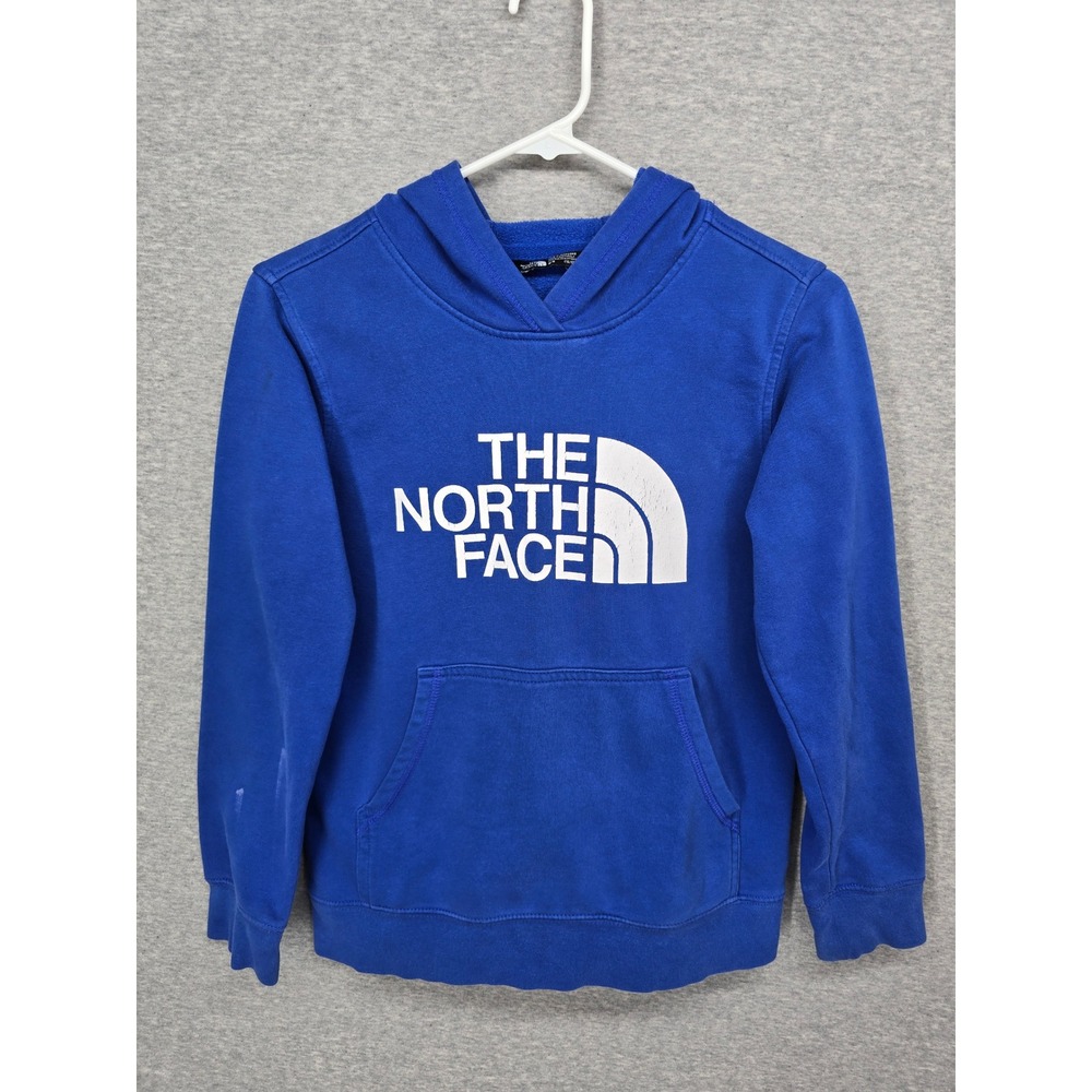 The North Face Kids Blue Logo Pullover Hoodie Sweatshirt Kangaroo Pocket Flawed